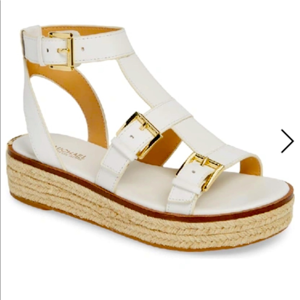 Michael Kors optic white leather Cunningham Sandal size 9.5 NIB